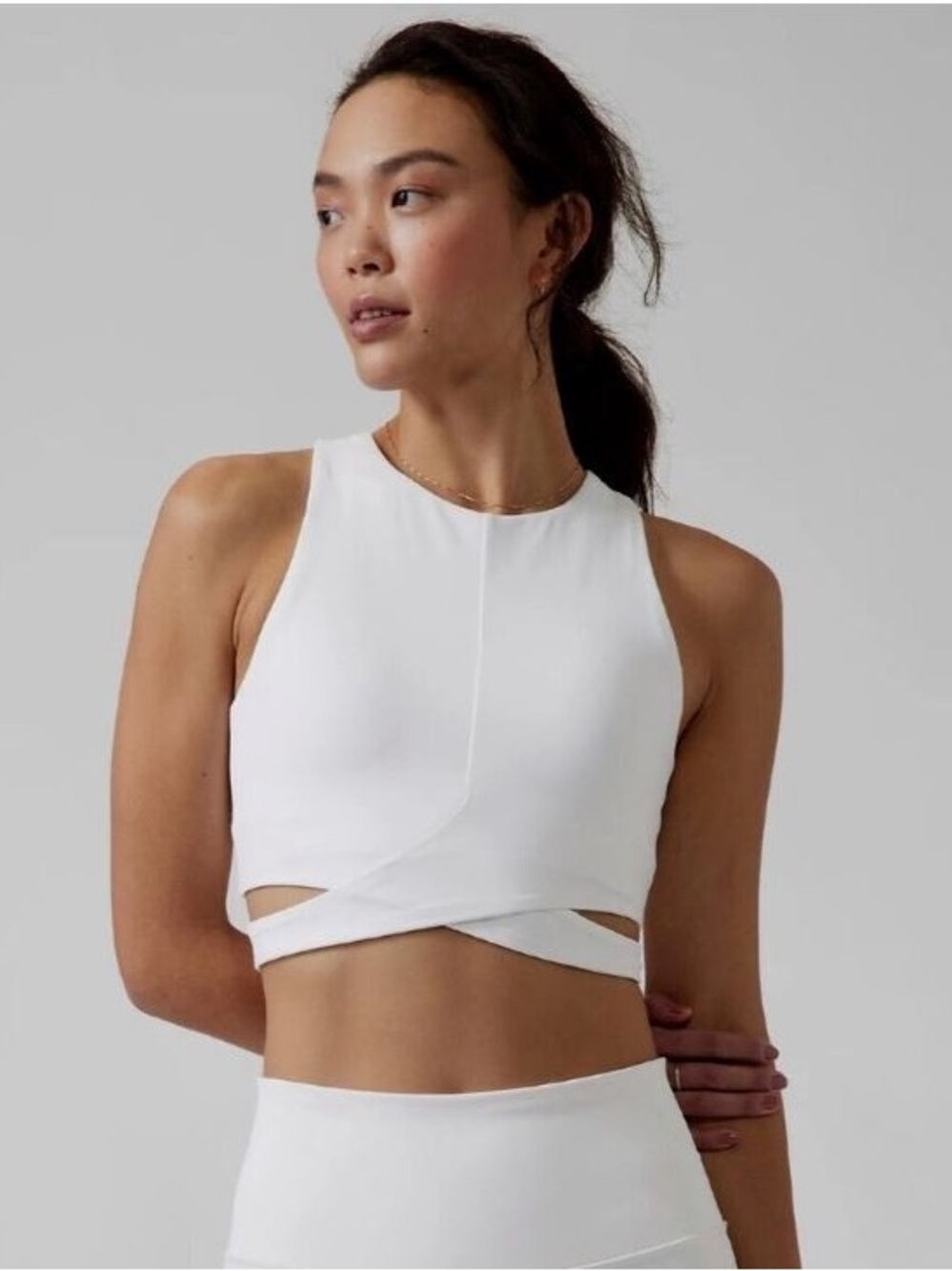Athleta Conscious Cut Out Crop D-DD White Sports Bra